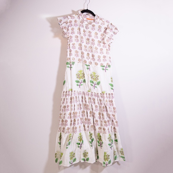 Oliphant Dresses & Skirts - Oliphant Ruffle Collar Button Pullover Tiered Maxi Dress Puglia Lime Print XS
